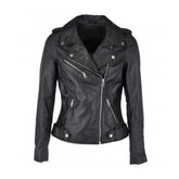 Rockig-schicke schwarze Bikerjacke aus Lammleder im Brando-Stil für Damen